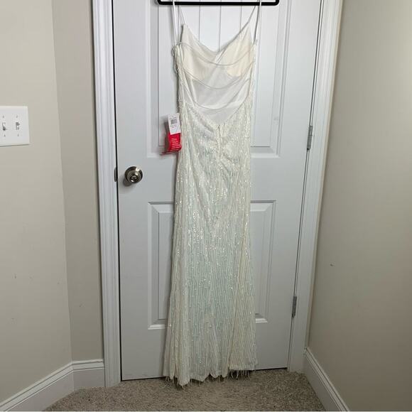 B Darlin white fringe sequin slit front maxi dress homecoming prom bridal shower - Picture 4 of 10